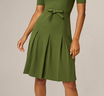 Knit Crepe Bow Front Dress - Olive Cypress | Adrianna Papell