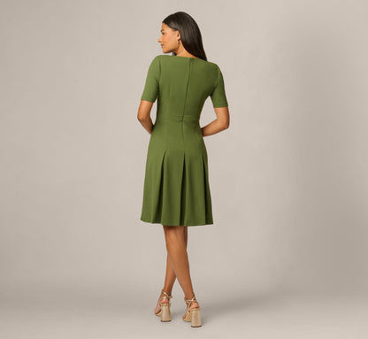 Knit Crepe Bow Front Dress - Olive Cypress | Adrianna Papell