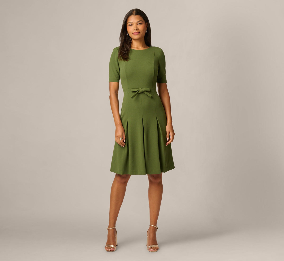 Knit Crepe Bow Front Dress - Olive Cypress | Adrianna Papell