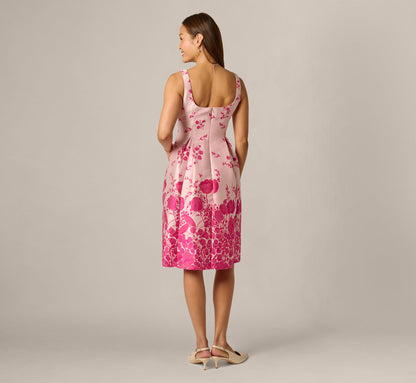 Square Neck Tulip Floral Border Jacquard Dress - Pink Multi | Adrianna Papell
