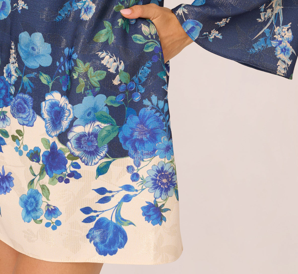 Bell Sleeve Floral Short Sheath Dress - Navy Multi | Adrianna Papell