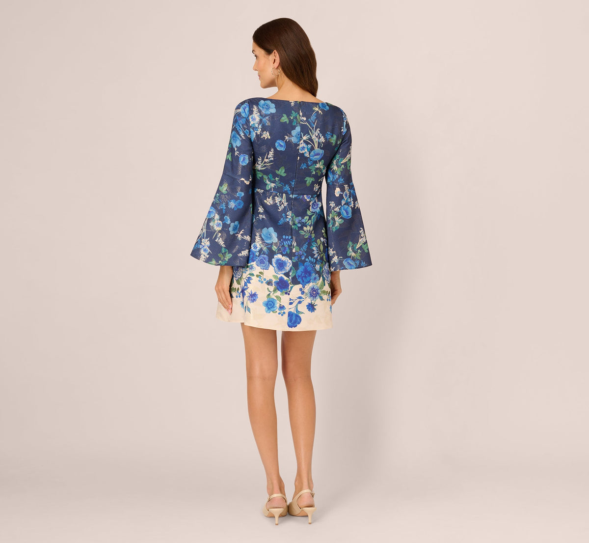 Bell Sleeve Floral Short Sheath Dress - Navy Multi | Adrianna Papell