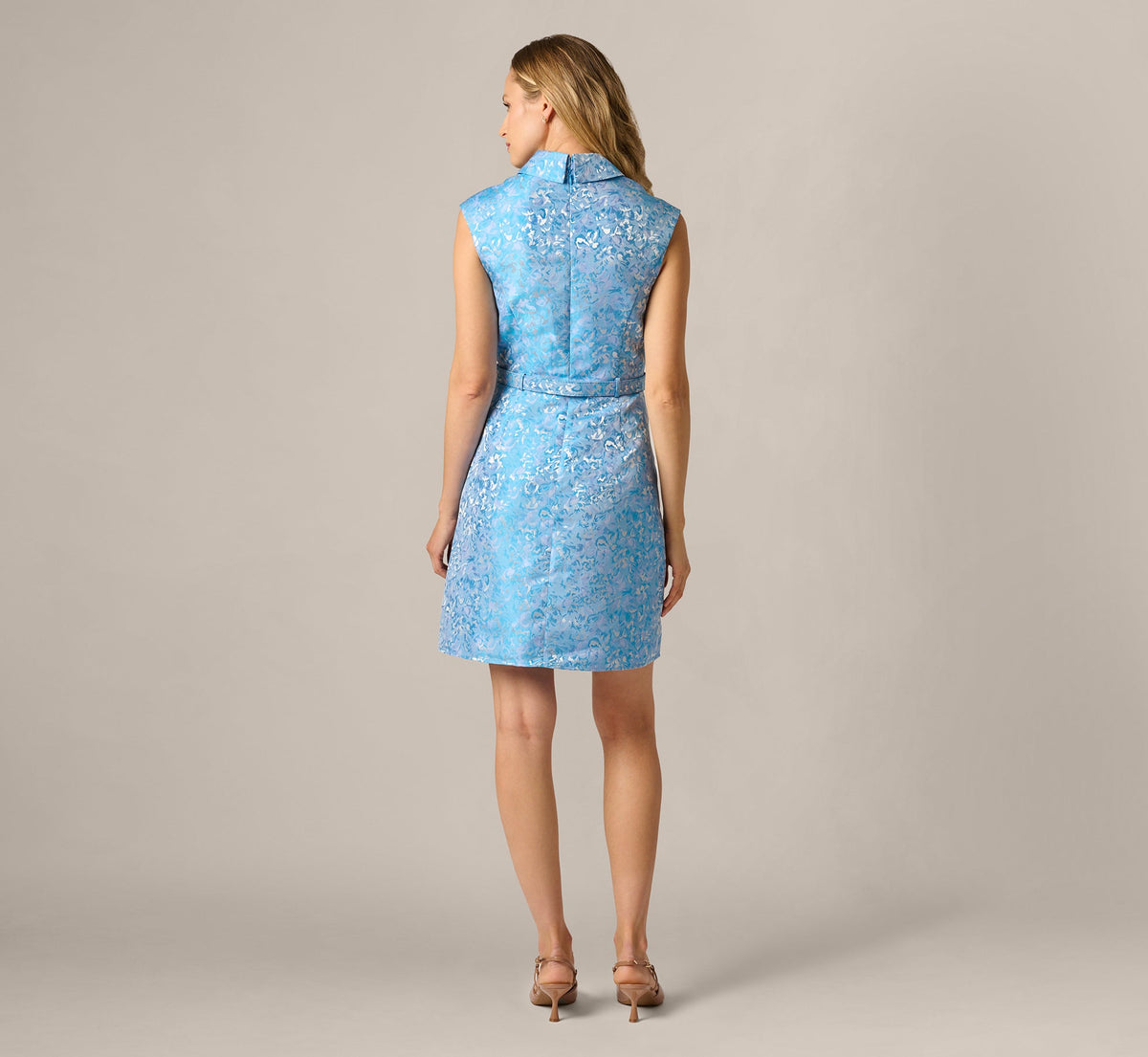 Floral Jacquard Collared Sheath Dress - Blue Multi | Adrianna Papell