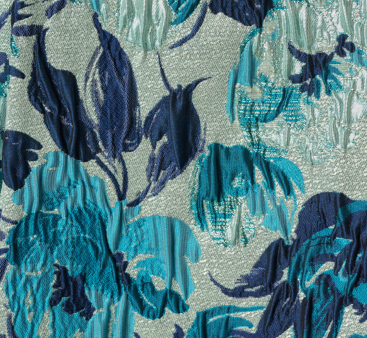 Metallic Floral Jacquard Boat Neck Fit And Flare - Blue Multi | Adrianna Papell
