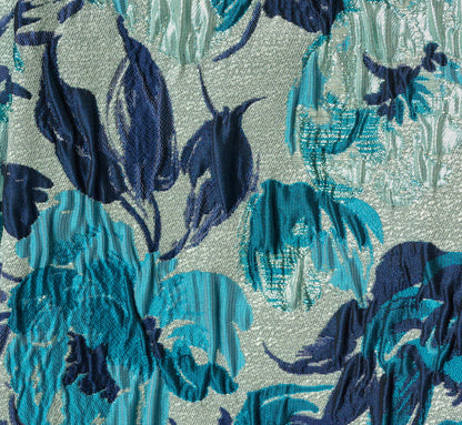 Metallic Floral Jacquard Boat Neck Fit And Flare - Blue Multi | Adrianna Papell