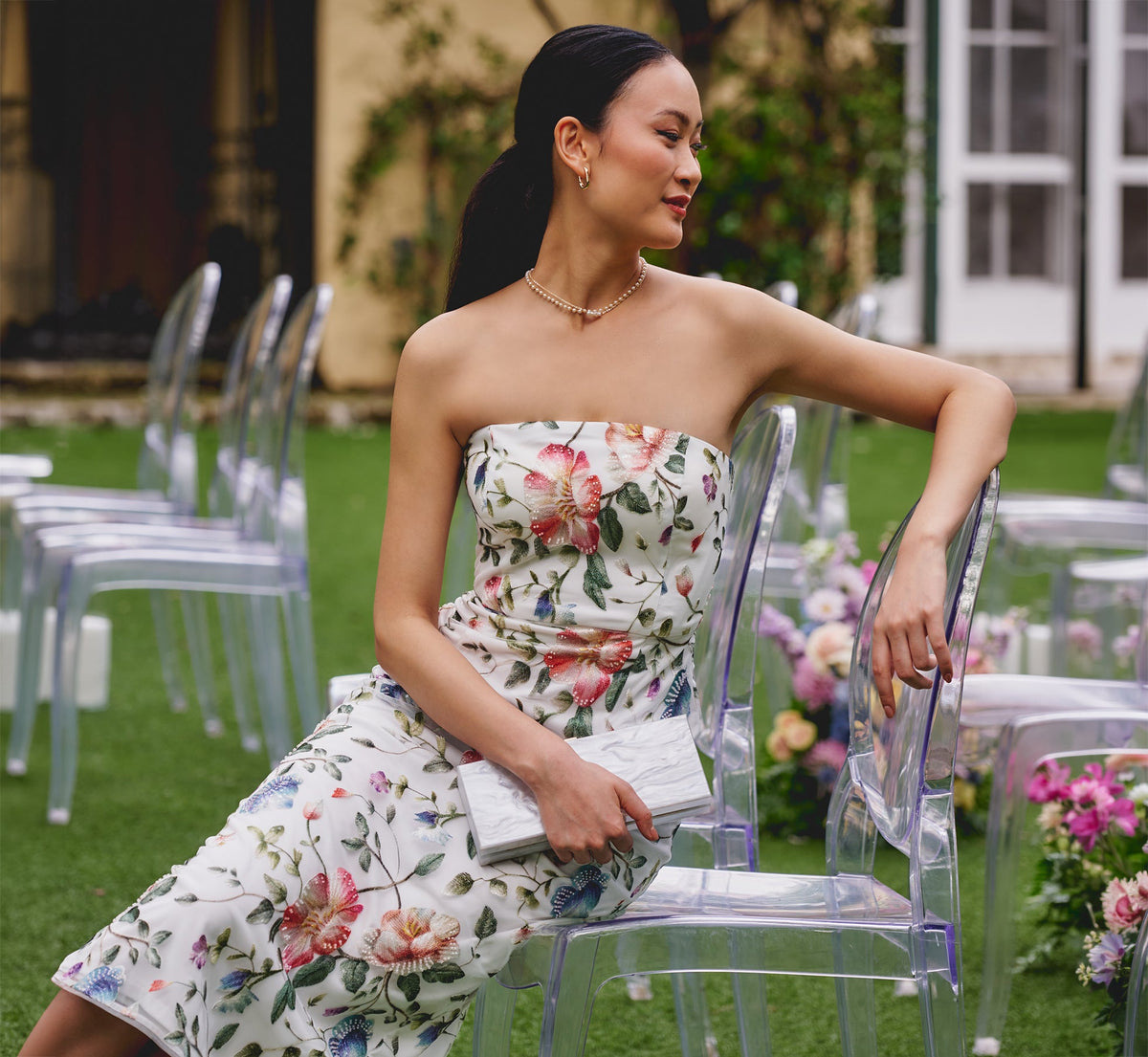 Strapless Floral Beaded Embroidery Midi Dress - Ivory Multi | Adrianna Papell