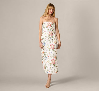 Strapless Floral Beaded Embroidery Midi Dress - Ivory Multi | Adrianna Papell