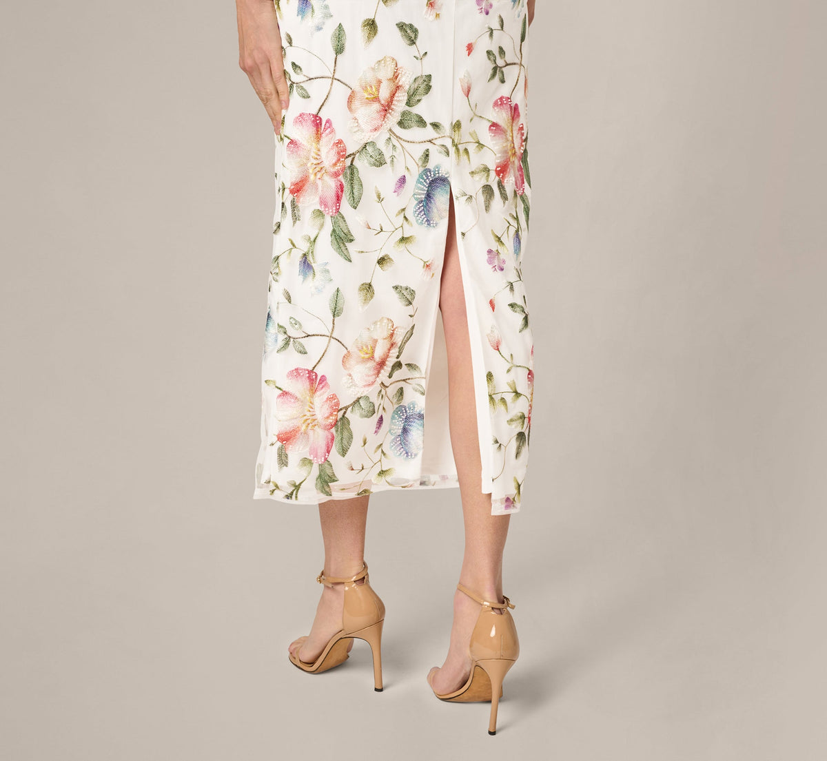 Strapless Floral Beaded Embroidery Midi Dress - Ivory Multi | Adrianna Papell