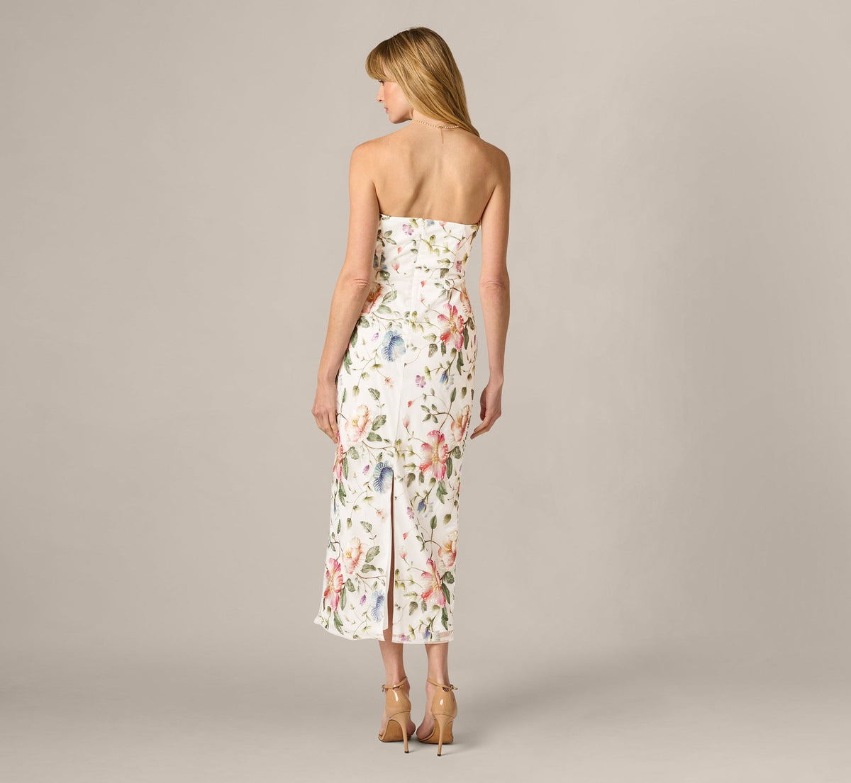 Strapless Floral Beaded Embroidery Midi Dress - Ivory Multi | Adrianna Papell