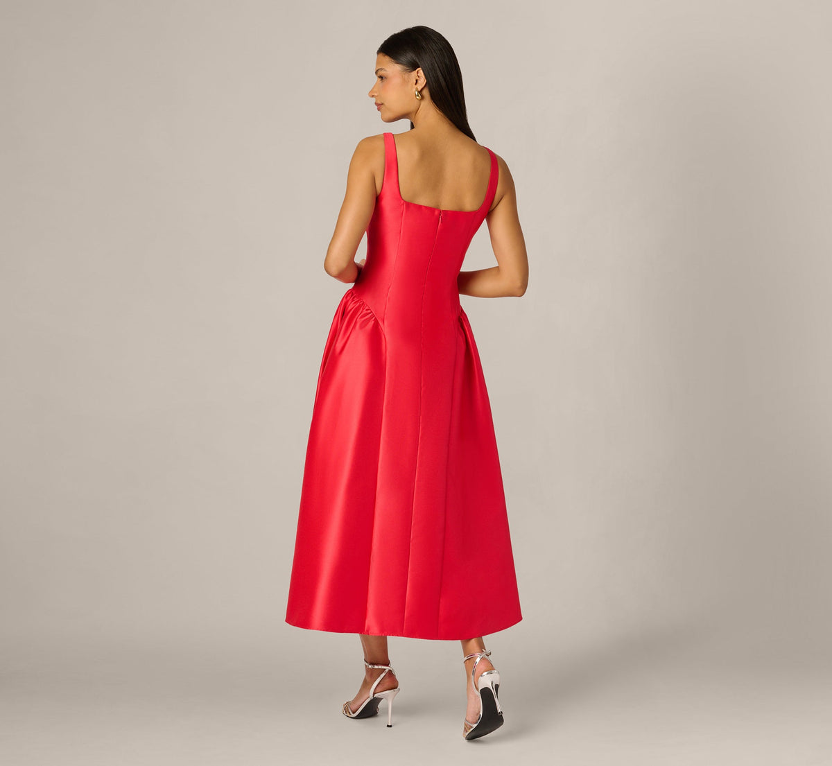 Drop Waist Fit And Flare Mikado Midi Dress - Persimmon | Adrianna Papell