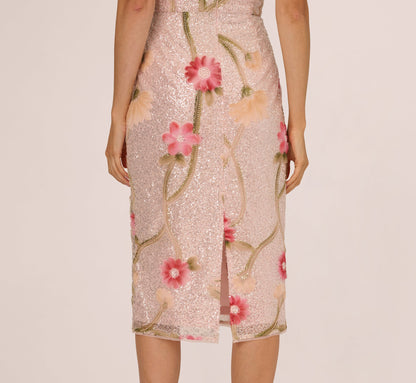 Sequin Floral Midi Sheath Dress - Silver Blush Multi | Adrianna Papell