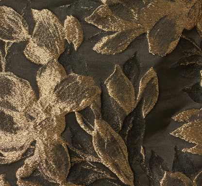 Bell Sleeve Floral Jacquard Beaded V Neck Dress - Black Gold | Adrianna Papell
