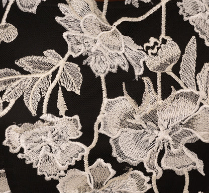 Sleeveless Illusion Floral Embroidery Sheath Dress - Black Ivory | Adrianna Papell