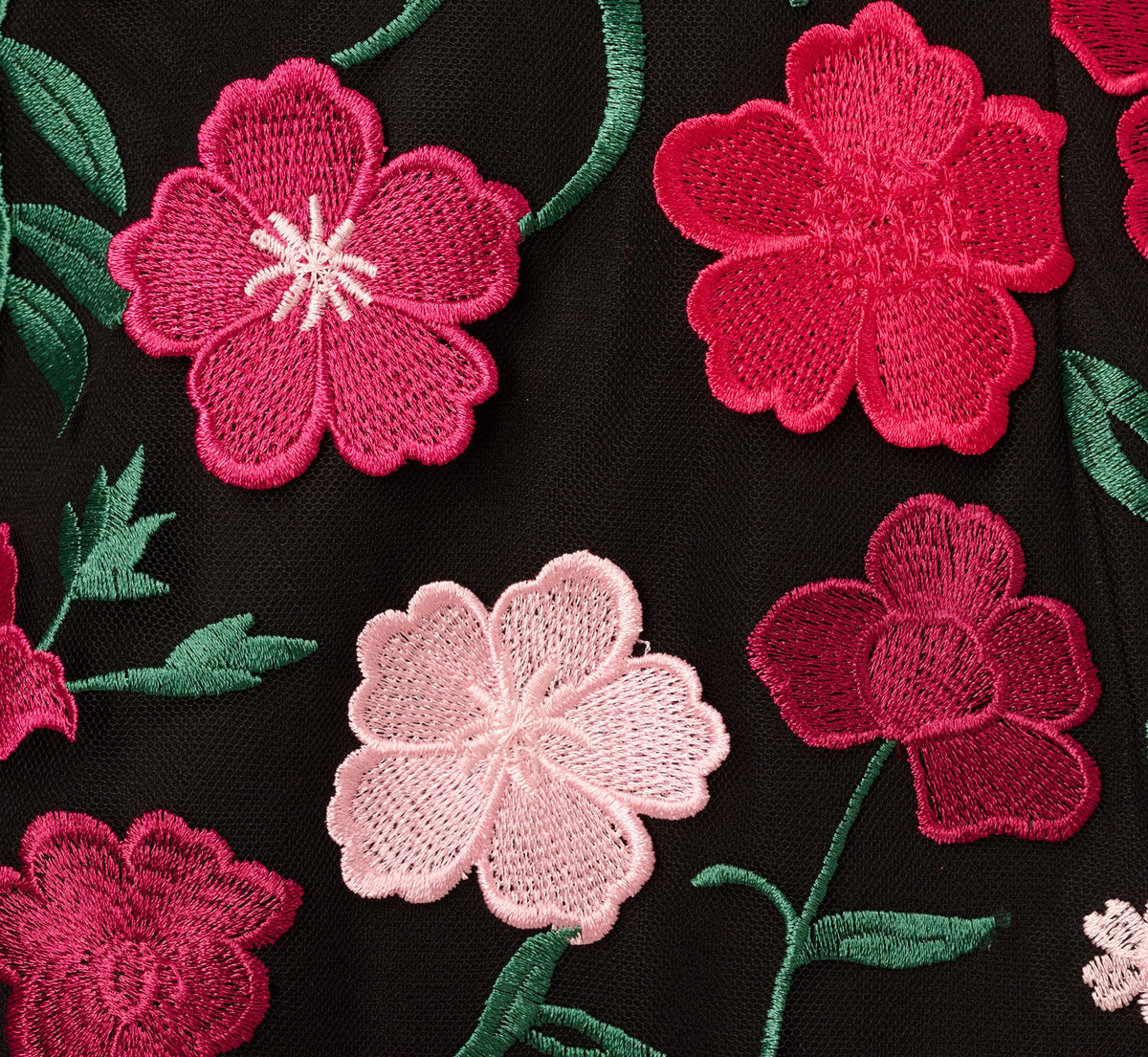 Floral Embroidered Flounce Dress With Sheer Short Sleeves - Black Berry | Adrianna Papell