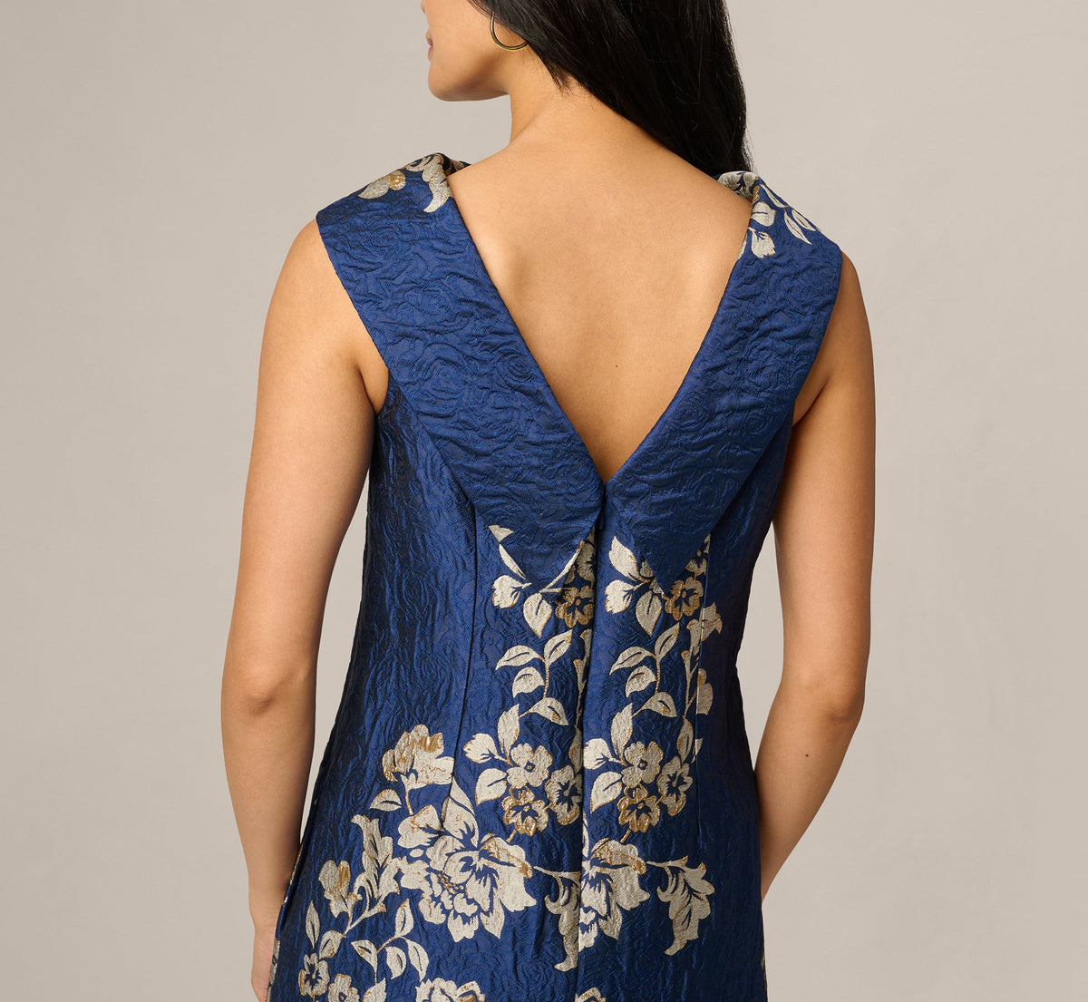 Textured Floral Jacquard Roll Collar Shift Dress - Navy Sage | Adrianna Papell