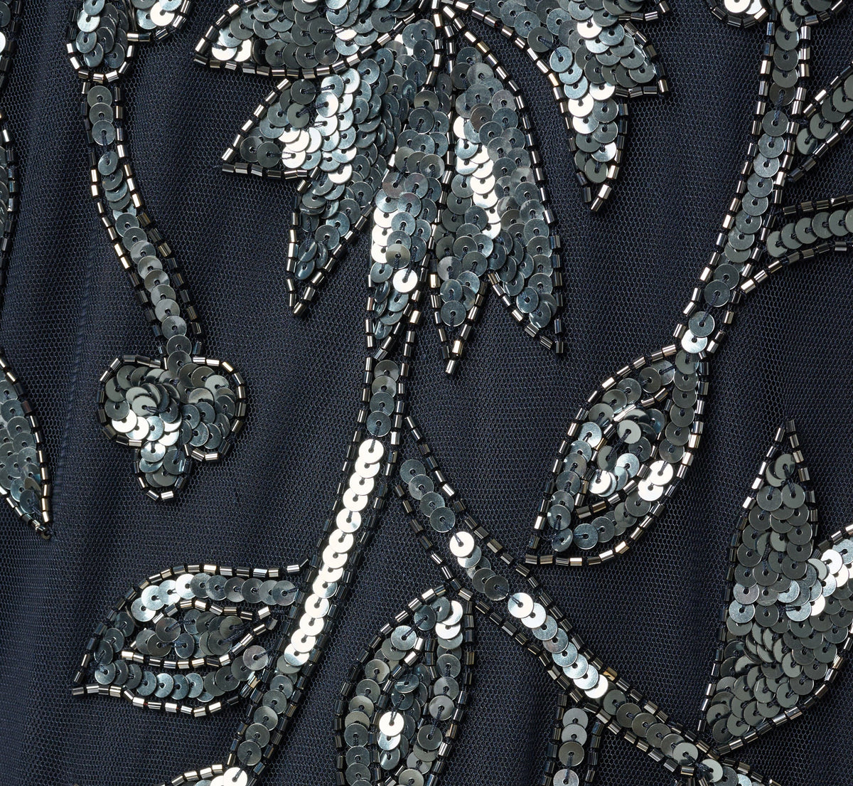 Floral Sequin Beaded Short Trapeze Dress - Navy Gunmetal | Adrianna Papell