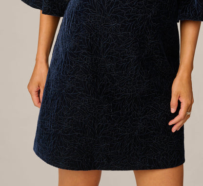 Bell Sleeve Floral Stretch Burnout Velvet Short Dress - Navy | Adrianna Papell