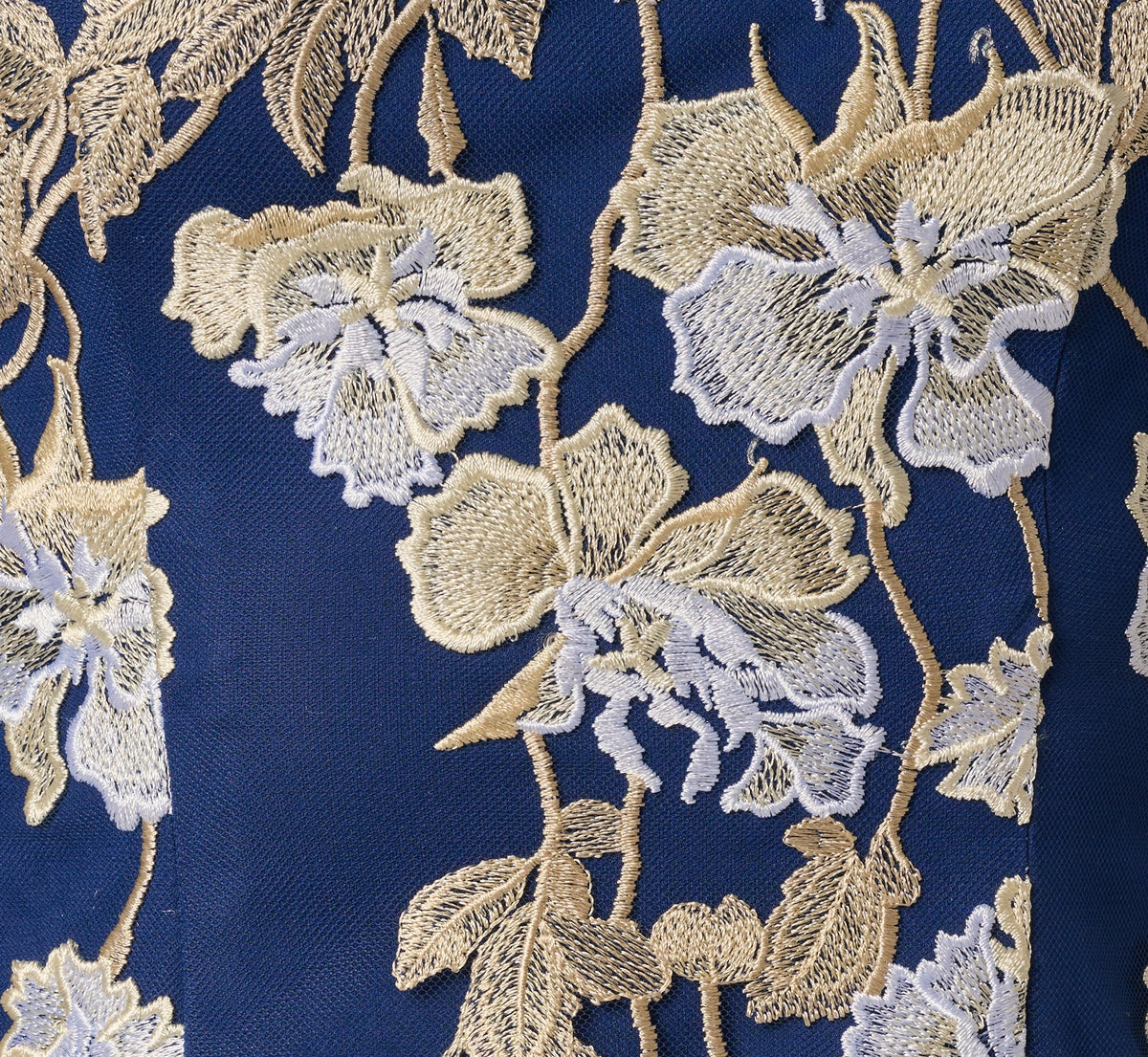 Sleeveless Illusion Floral Embroidery Sheath Dress - Navy Ecru | Adrianna Papell