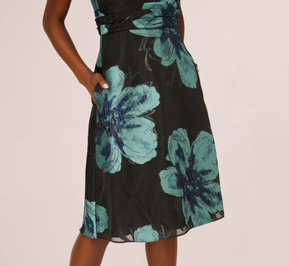 Floral Jacquard Belted A Line Midi Dress - Black Multi | Adrianna Papell