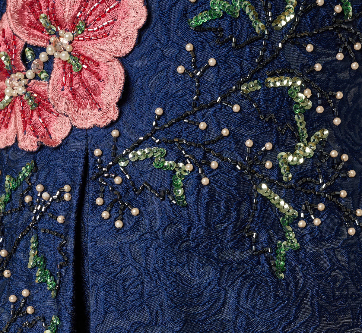 Jacquard Floral Beaded Fit And Flare Midi Dress - Midnight Multi | Adrianna Papell