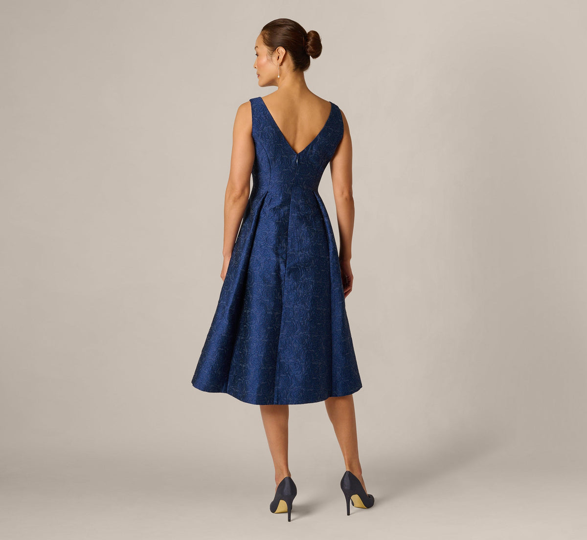 Jacquard Floral Beaded Fit And Flare Midi Dress - Midnight Multi | Adrianna Papell