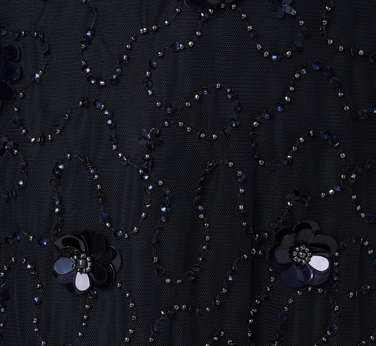 Long Sleeve Illusion Floral Beaded Midi Dress - Midnight | Adrianna Papell