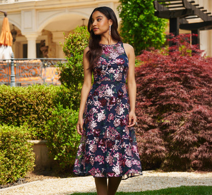 Sleeveless Illusion Sequin Midi Dress - Midnight Multi | Adrianna Papell