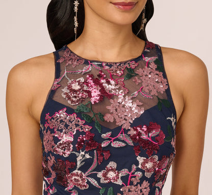 Sleeveless Illusion Sequin Midi Dress - Midnight Multi | Adrianna Papell