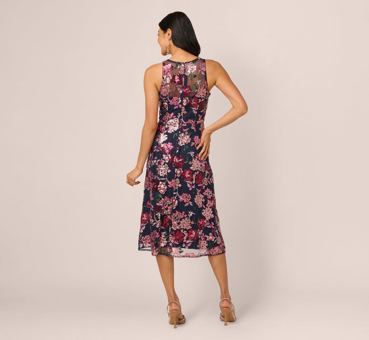 Sleeveless Illusion Sequin Midi Dress - Midnight Multi | Adrianna Papell