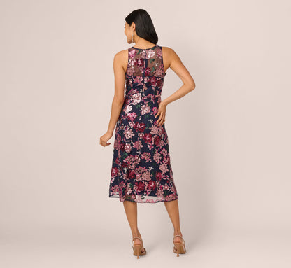 Sleeveless Illusion Sequin Midi Dress - Midnight Multi | Adrianna Papell
