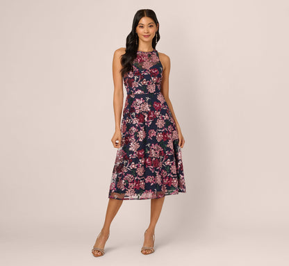 Sleeveless Illusion Sequin Midi Dress - Midnight Multi | Adrianna Papell