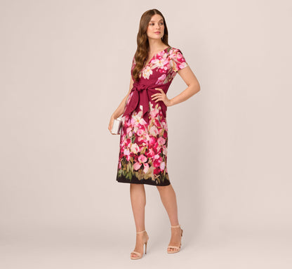 Short Sleeve Iris Floral Sheath Dress - Berry Multi | Adrianna Papell