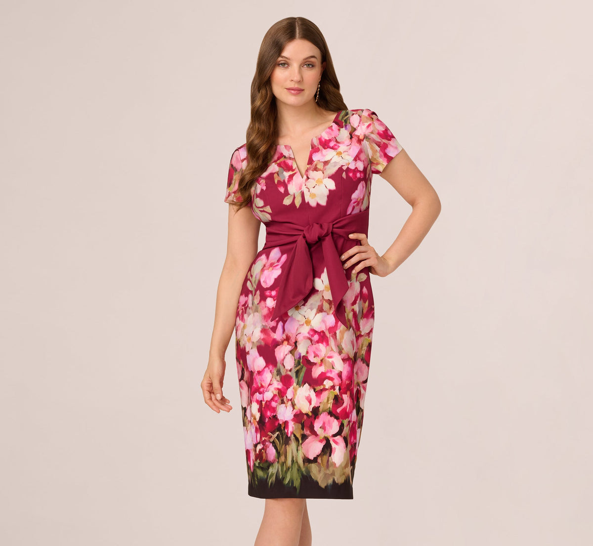 Short Sleeve Iris Floral Sheath Dress - Berry Multi | Adrianna Papell