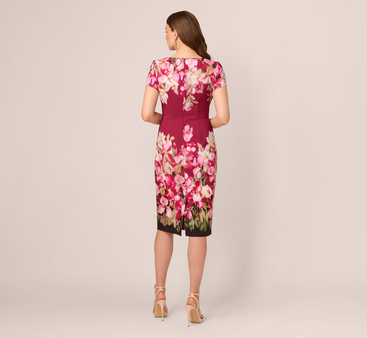 Short Sleeve Iris Floral Sheath Dress - Berry Multi | Adrianna Papell