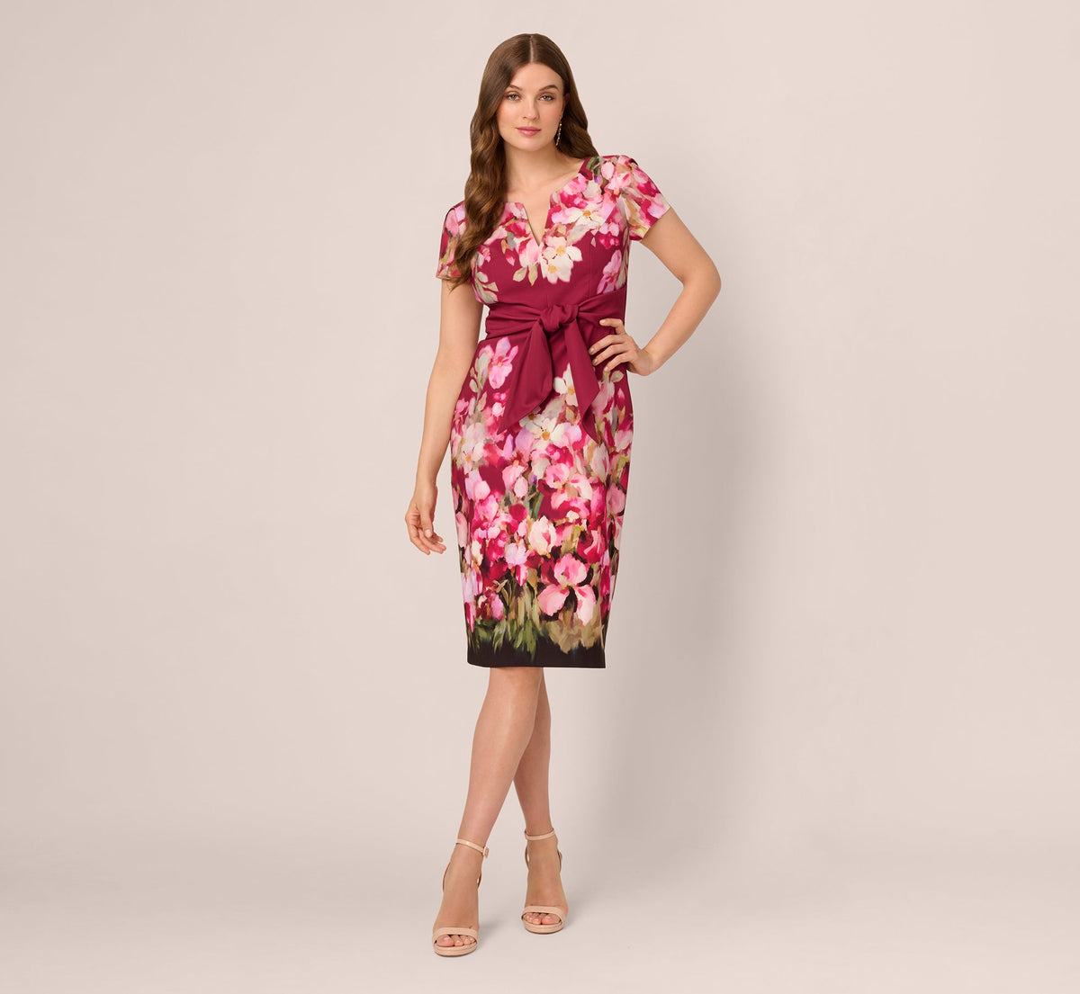 Short Sleeve Iris Floral Sheath Dress - Berry Multi | Adrianna Papell