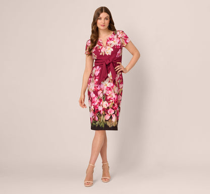 Short Sleeve Iris Floral Sheath Dress - Berry Multi | Adrianna Papell