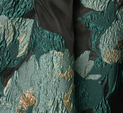 Long Sleeve Jacquard Tuxedo Ankle Length Combo Dress - Black Emerald | Adrianna Papell