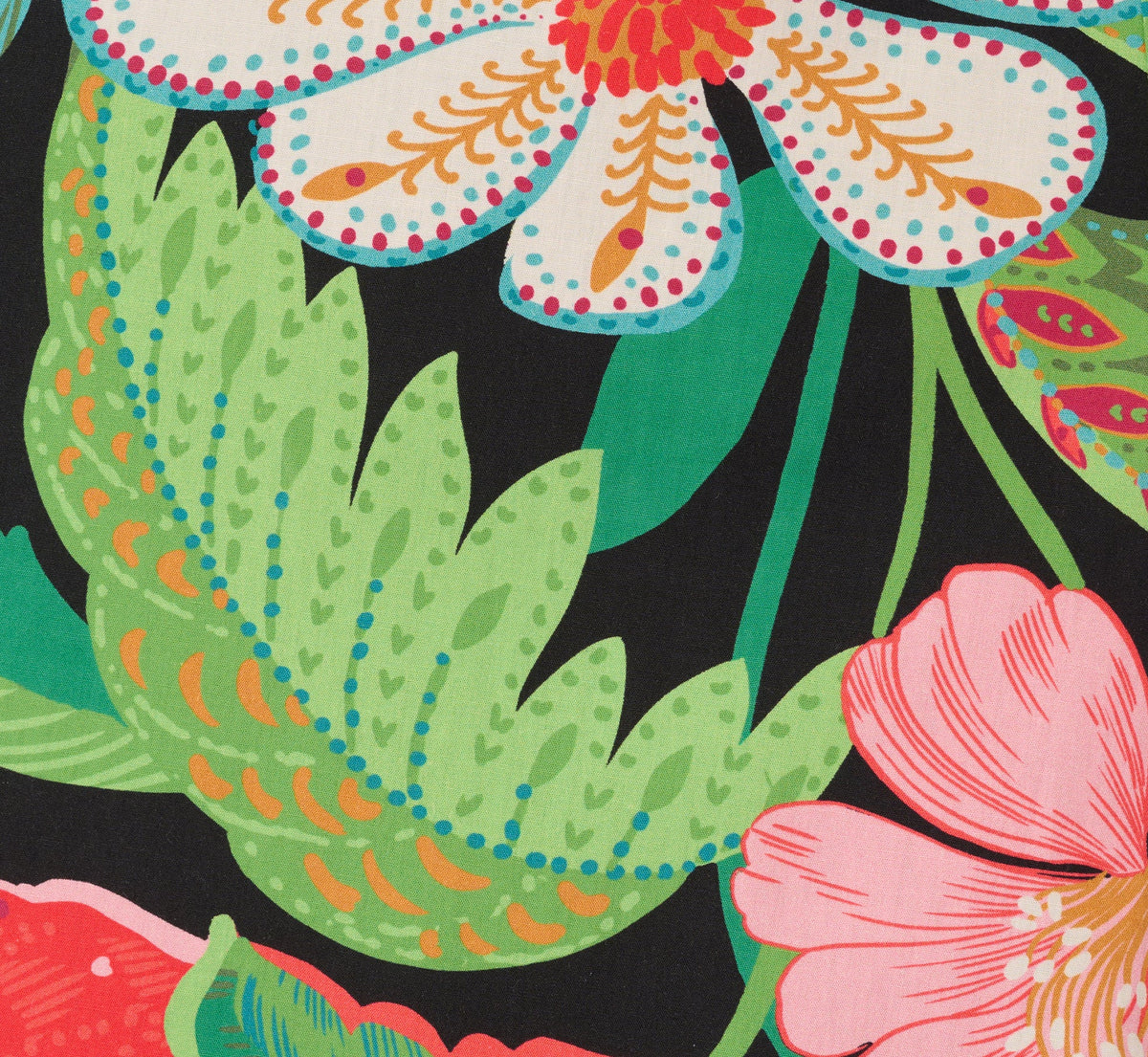 3D Tropical Floral Cotton A Line Midi Dress - Black Multi | Adrianna Papell