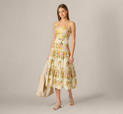 Cotton Vintage Floral Midi Sundress - Pale Yellow | Adrianna Papell