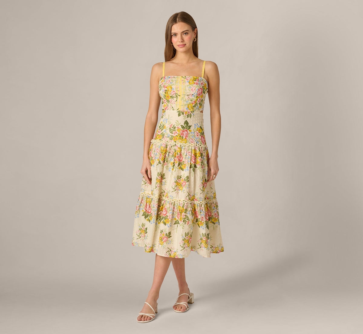 Cotton Vintage Floral Midi Sundress - Pale Yellow | Adrianna Papell