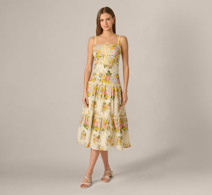 Cotton Vintage Floral Midi Sundress - Pale Yellow | Adrianna Papell