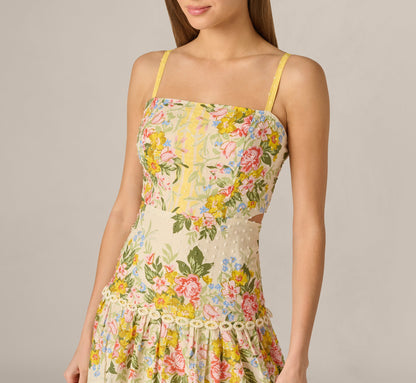 Cotton Vintage Floral Midi Sundress - Pale Yellow | Adrianna Papell