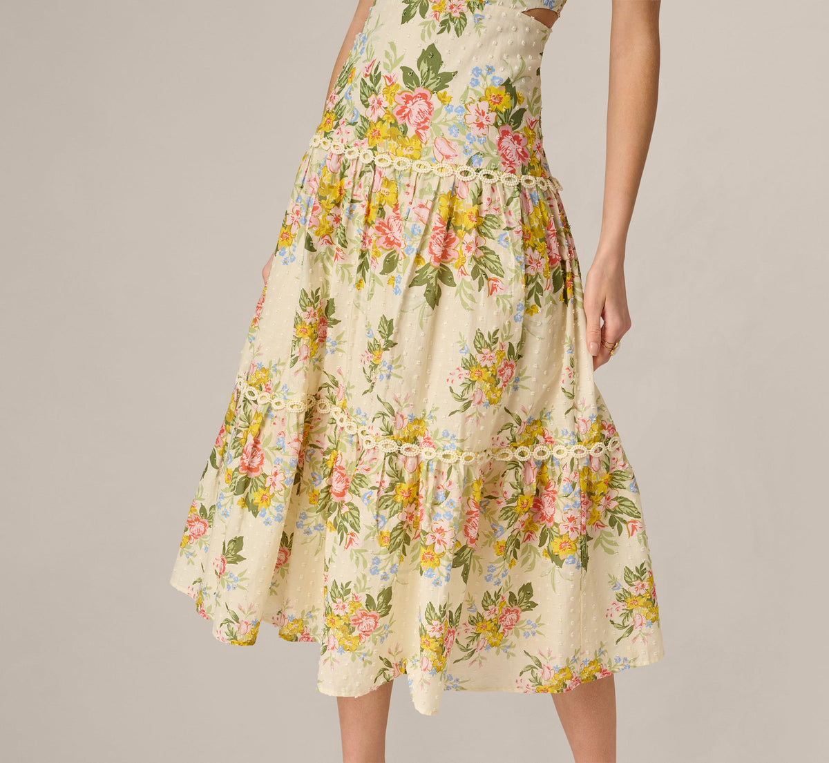 Cotton Vintage Floral Midi Sundress - Pale Yellow | Adrianna Papell