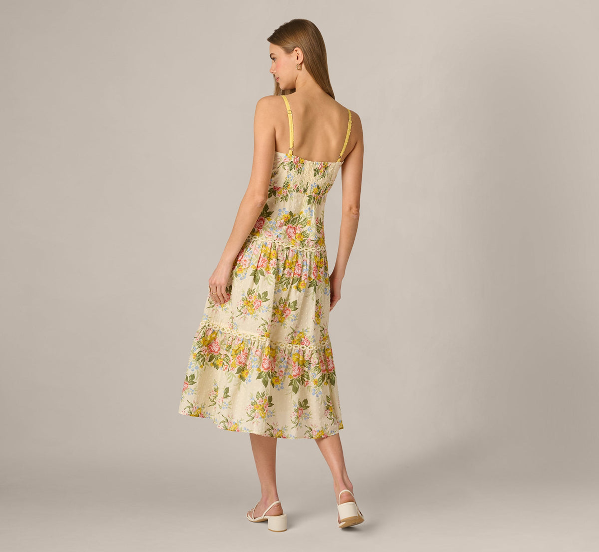 Cotton Vintage Floral Midi Sundress - Pale Yellow | Adrianna Papell