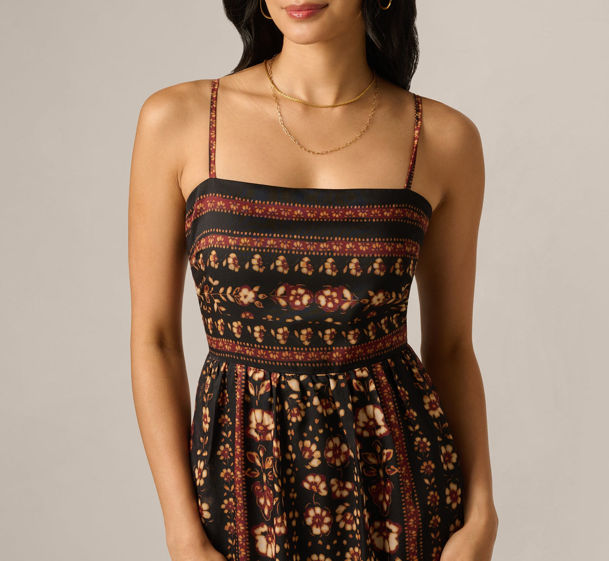 Floral Stripe Print Maxi Sundress - Black Multi | Adrianna Papell