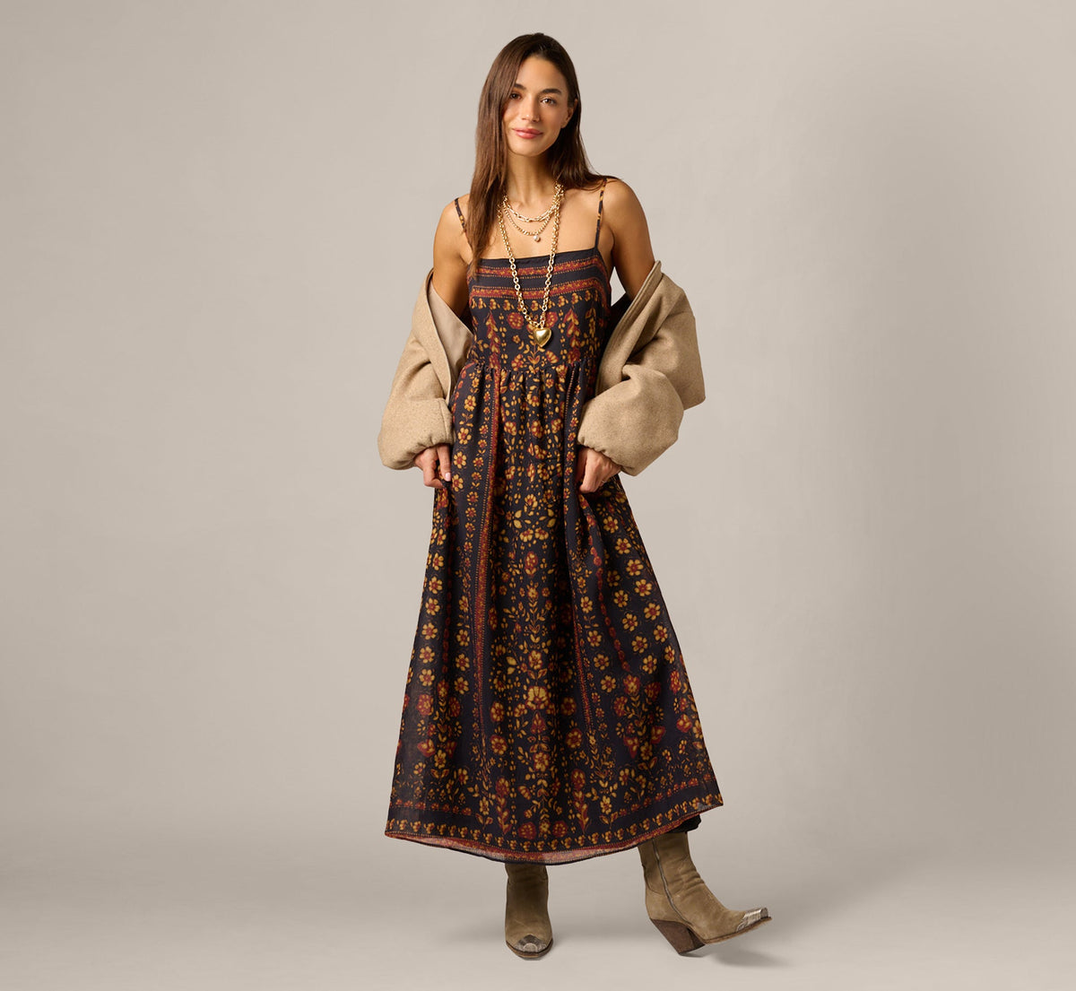Floral Stripe Print Maxi Sundress - Black Multi | Adrianna Papell