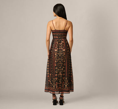 Floral Stripe Print Maxi Sundress - Black Multi | Adrianna Papell