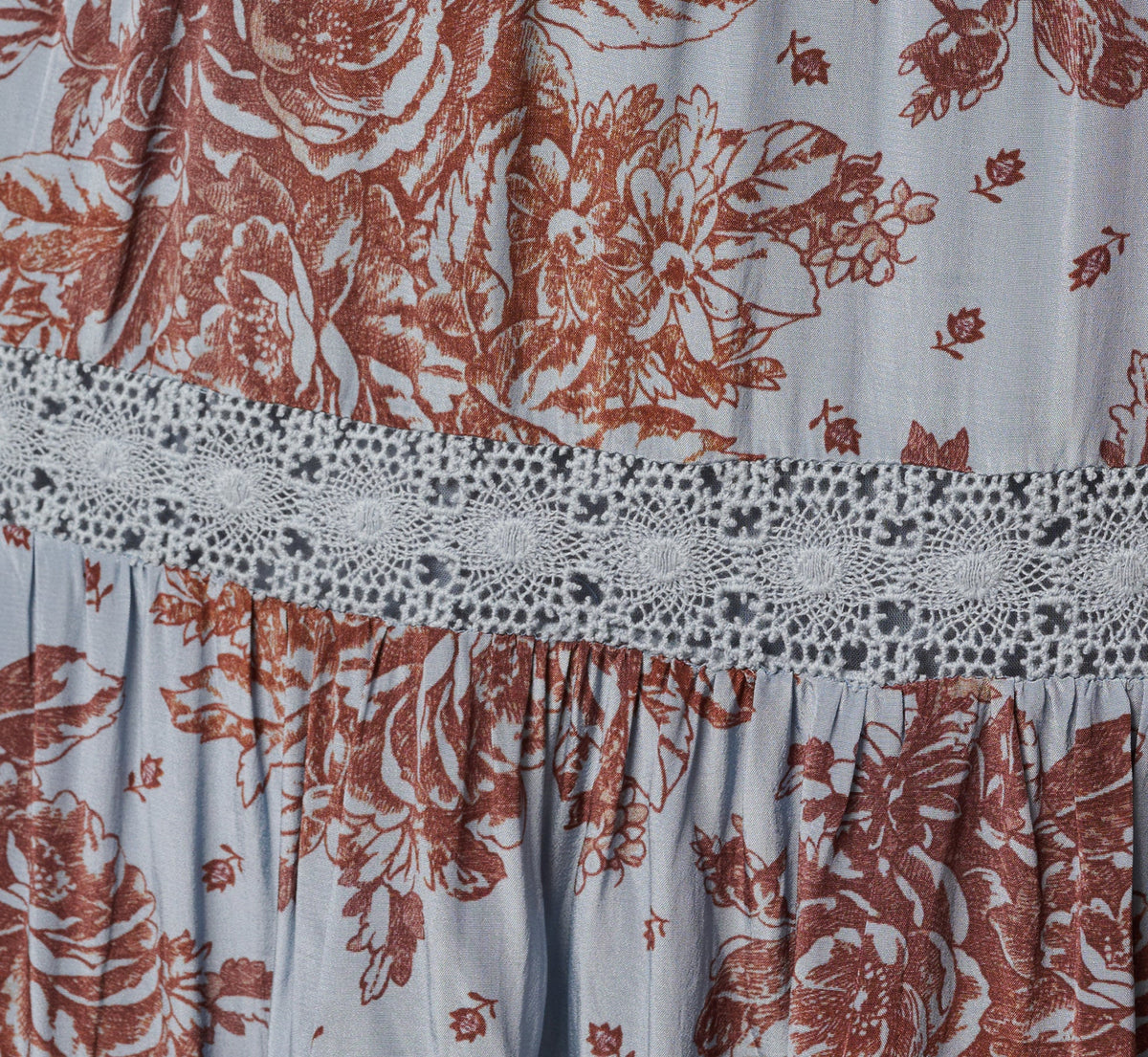 Vintage Floral Lace Trim Ruffle Maxi Dress - Dusty Blue Multi | Adrianna Papell
