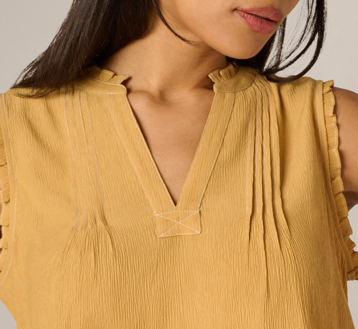 Pintuck Ruffle Crinkle Tank Top - Golden Maize Ivory | Adrianna Papell
