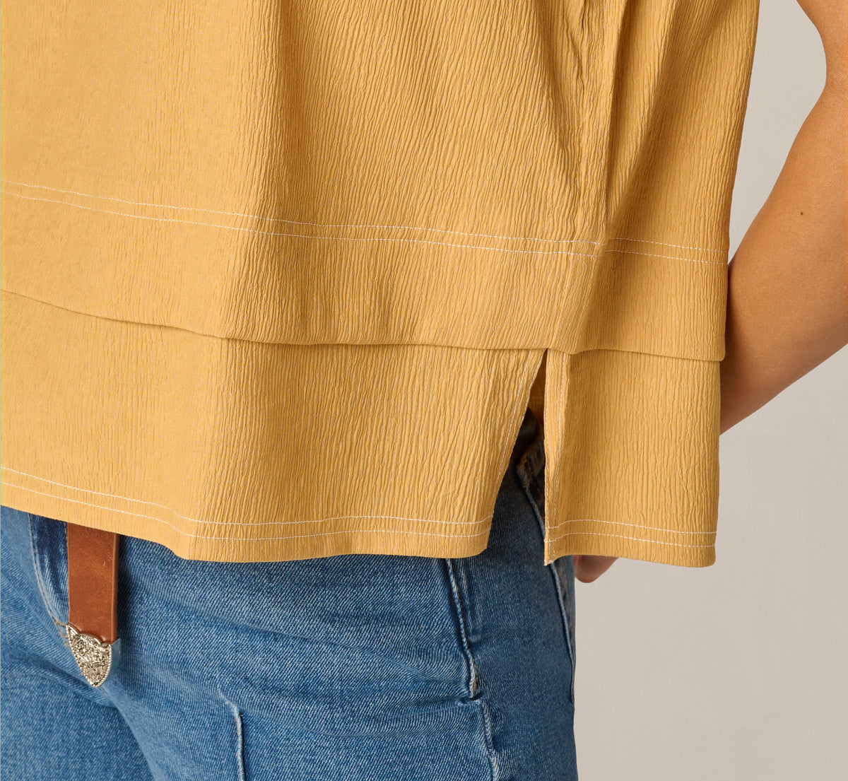 Pintuck Ruffle Crinkle Tank Top - Golden Maize Ivory | Adrianna Papell
